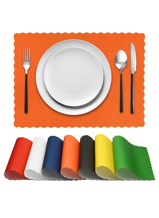 Netko Paper Placemats for Dining Table - Disposable Scalloped Edges Color Table Mats Great for Parties and Christmas Table Decorations 10"x14" (Orange) 50ct - Image 2